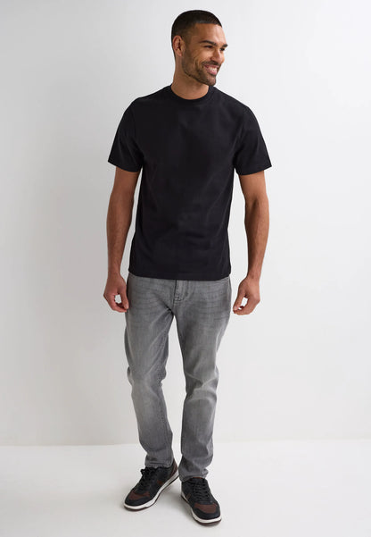 Mens Black Plain Relaxed Fit Crew T-shirt