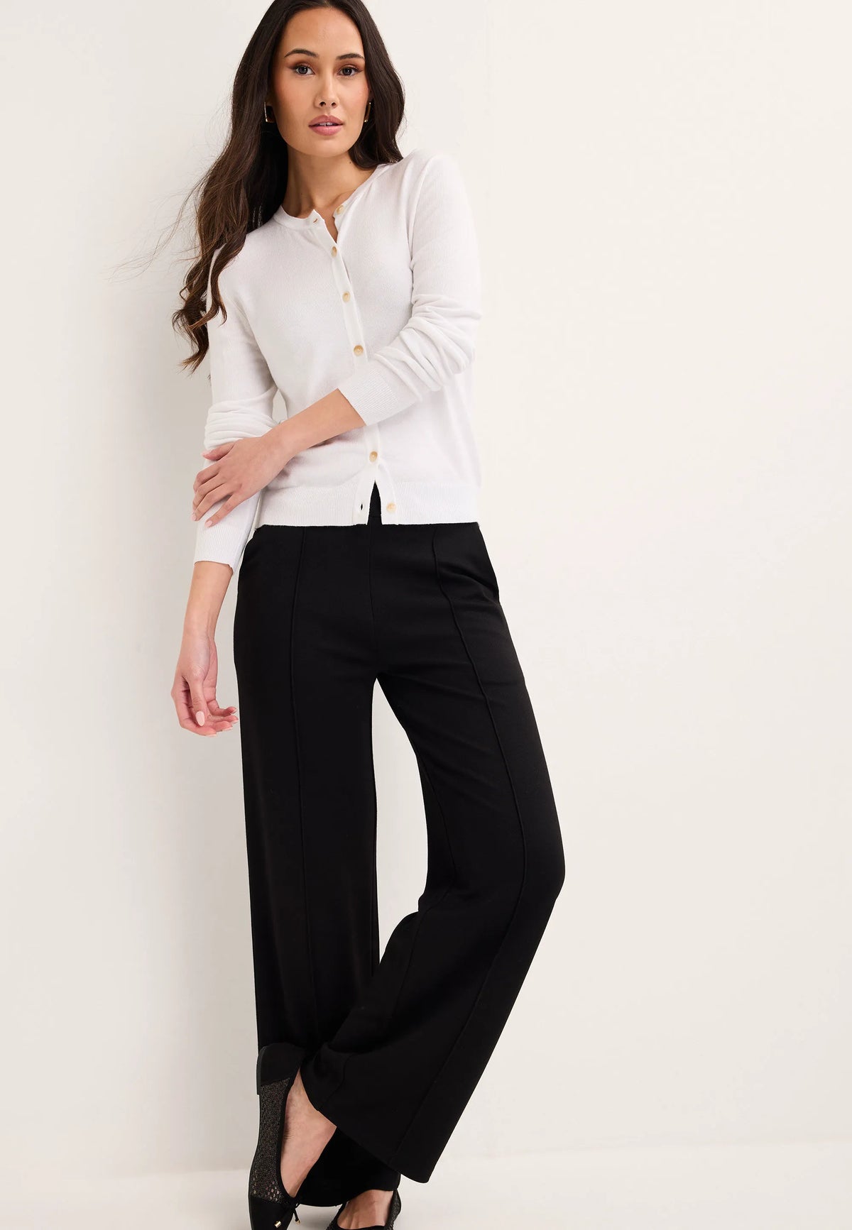 Womens Plain Black Wide Leg Smart Trousers