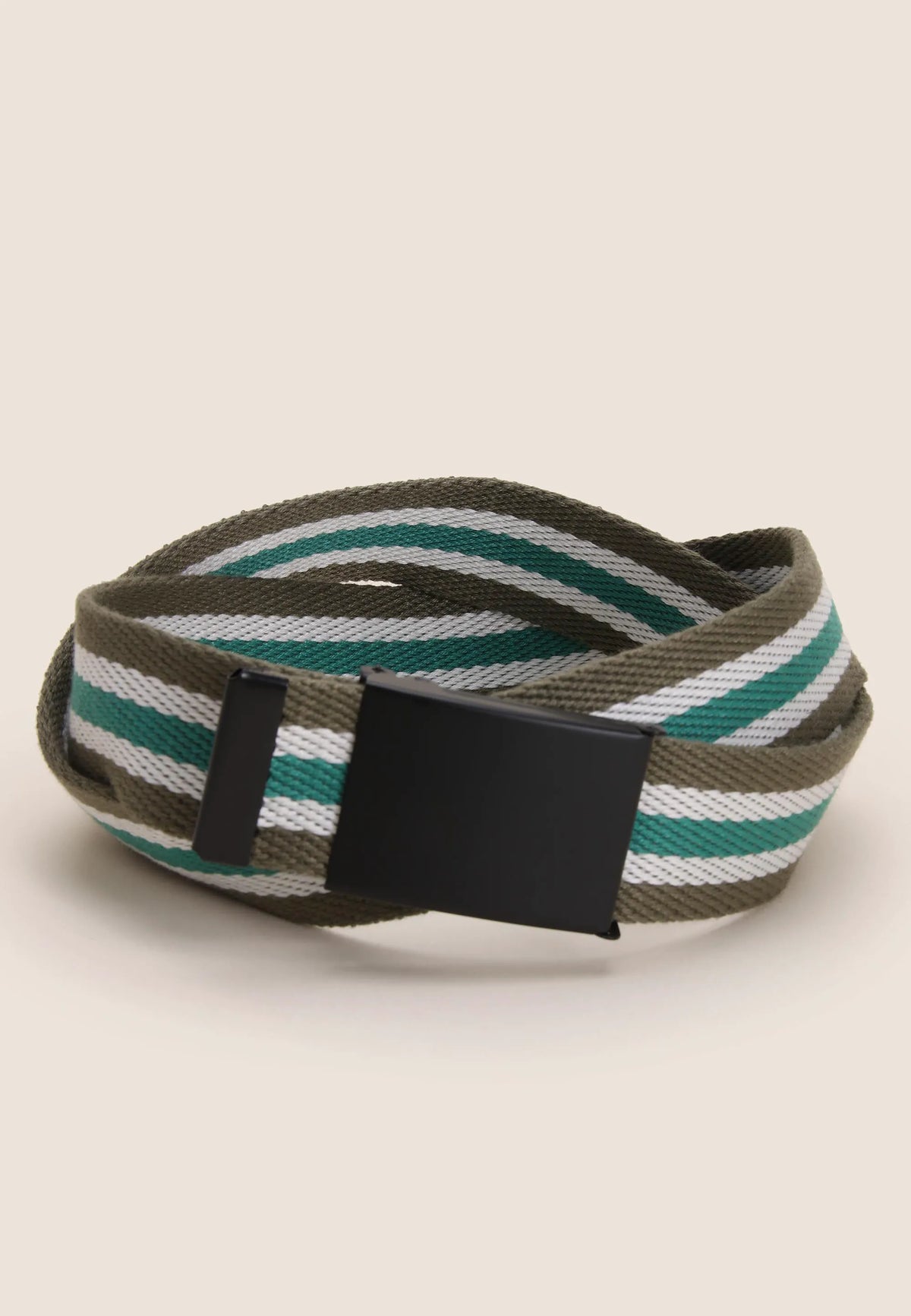 Mens Khaki Stripe Webbing Belt