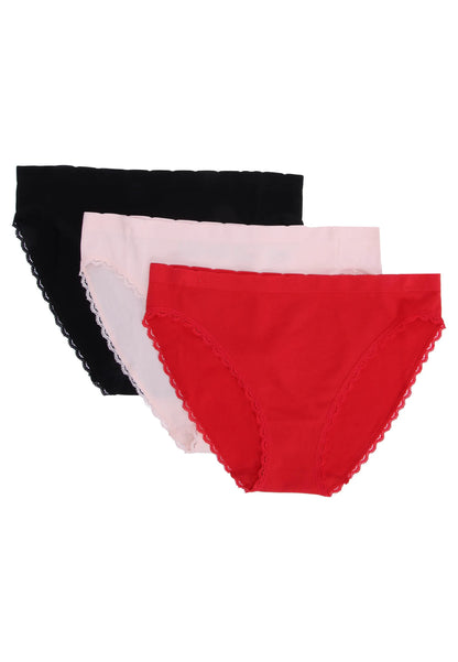 Womens 3pk Red and Black High Leg Seam Free Briefs