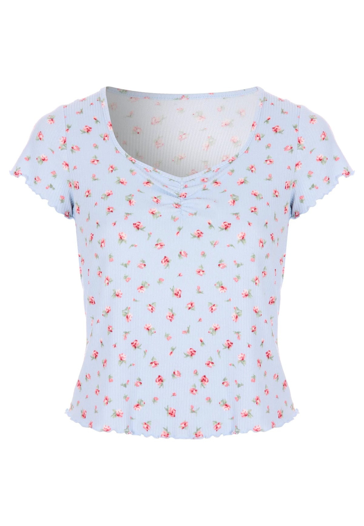 Womens Blue & Red Ditsy Short Sleeve Pyjama Top