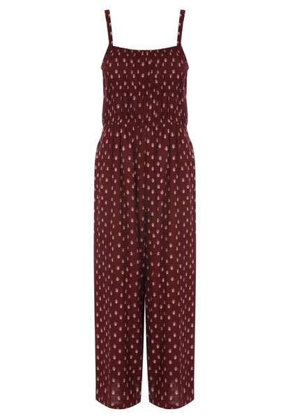 Womens Red Abstract Shirred Jumpsuit