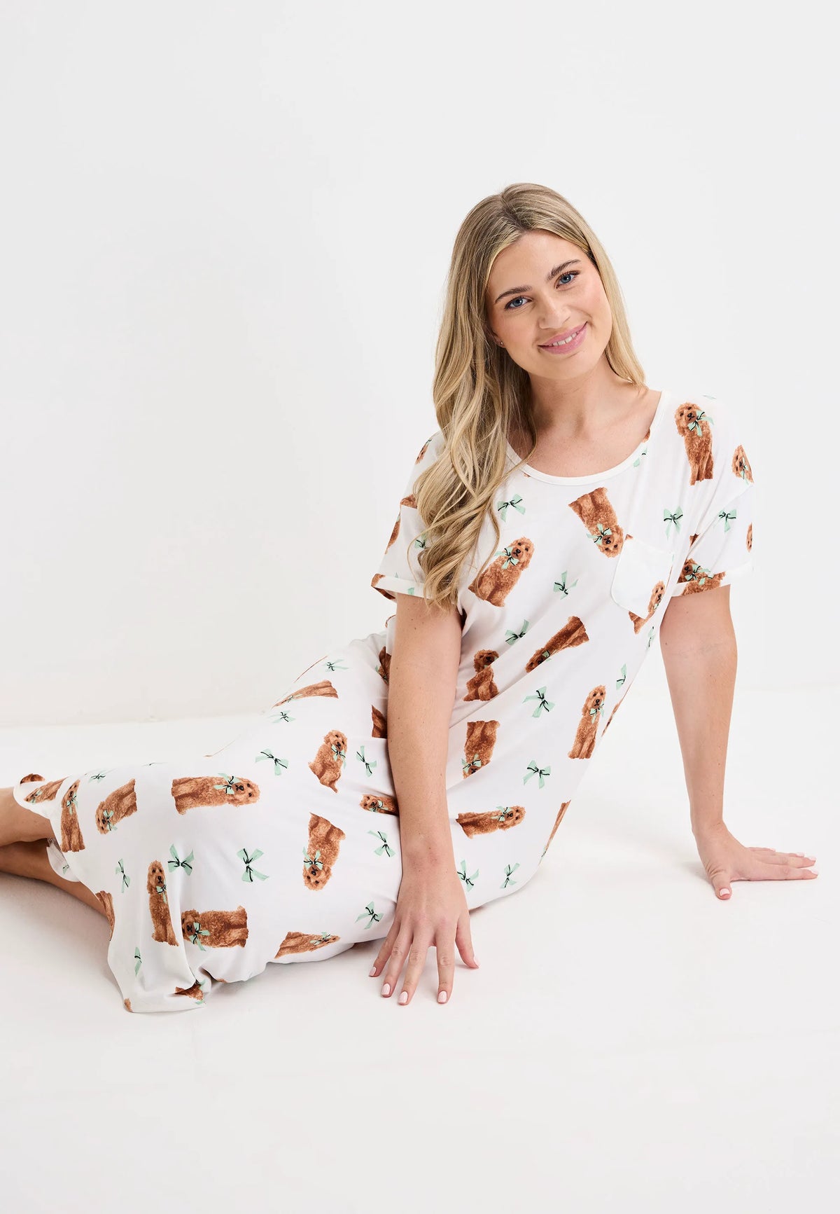 Womens Cream Dog Print Soft Touch Long Nightdress