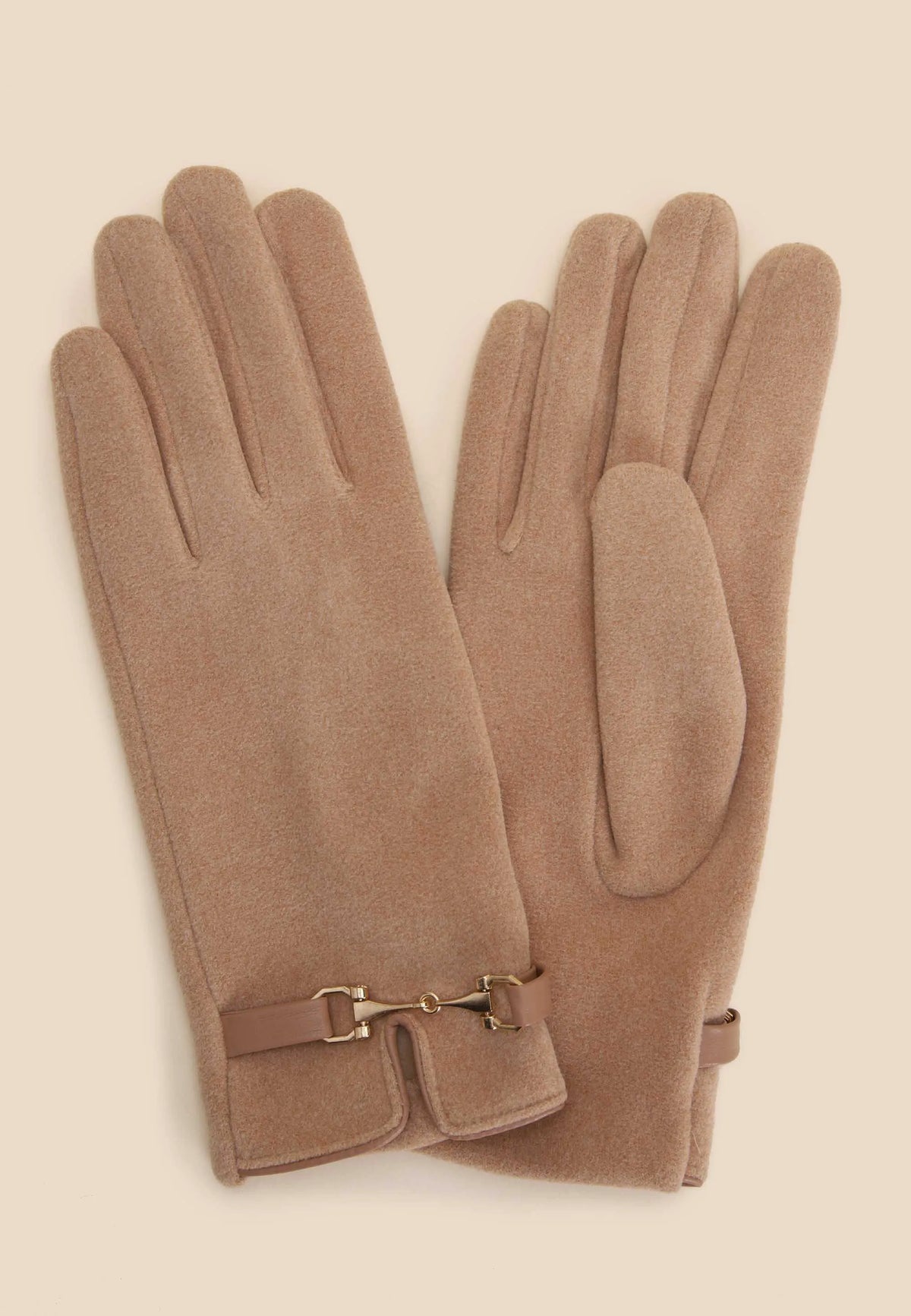 Womens Natural Gold Snaffle Fleece Gloves