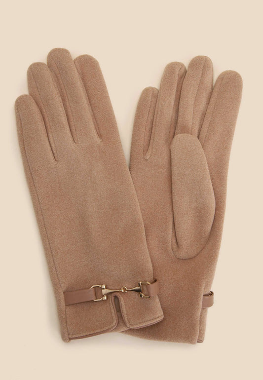 Womens Natural Gold Snaffle Fleece Gloves