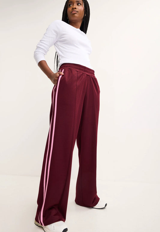 Womens Burgundy Side Stripe Track Pants