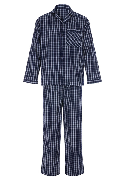 Mens Navy & White Check Revere Pyjama Set