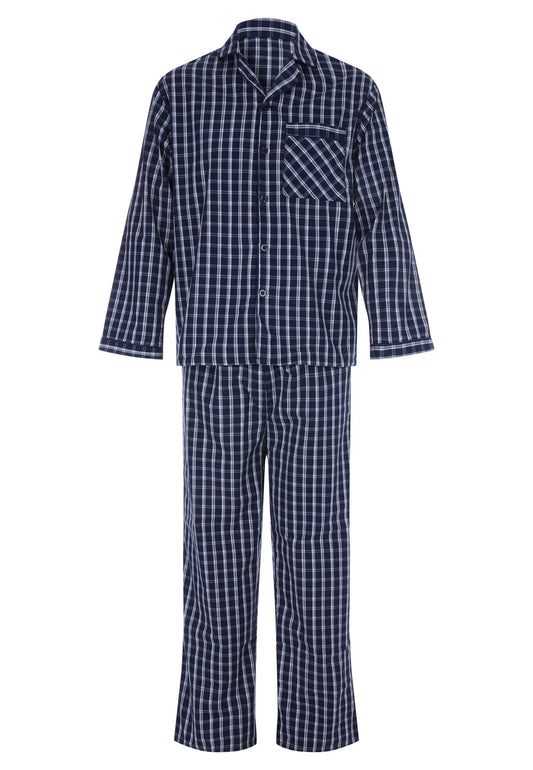 Mens Navy & White Check Revere Pyjama Set