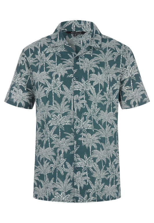 Mens Teal Palm Tree Cotton Shirt