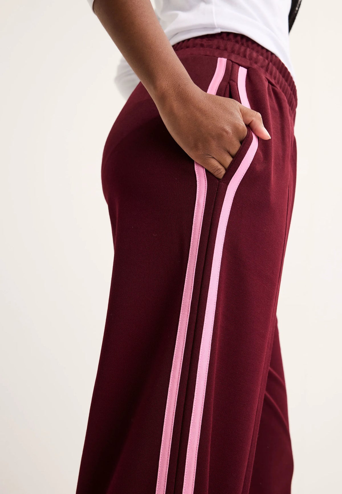 Womens Burgundy Side Stripe Track Pants