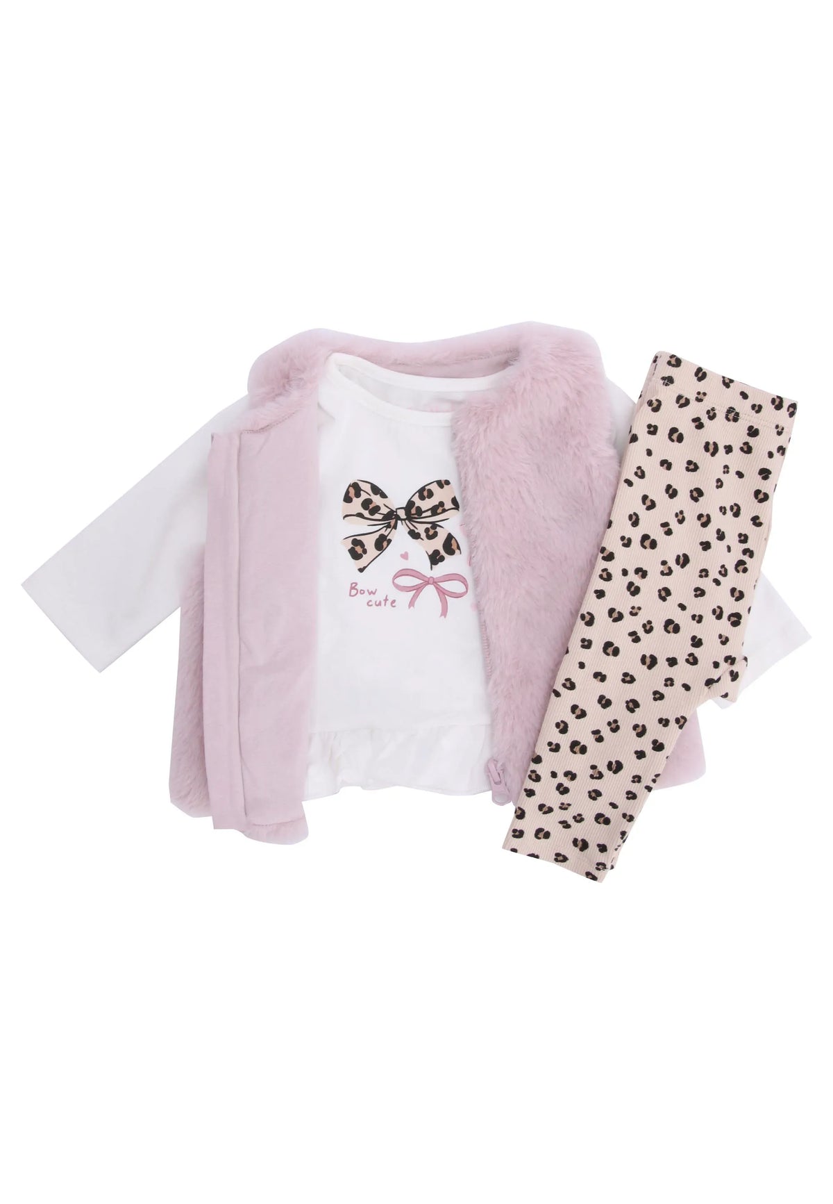 Baby Girls Pink Leopard Gillet Top & Leggings Set