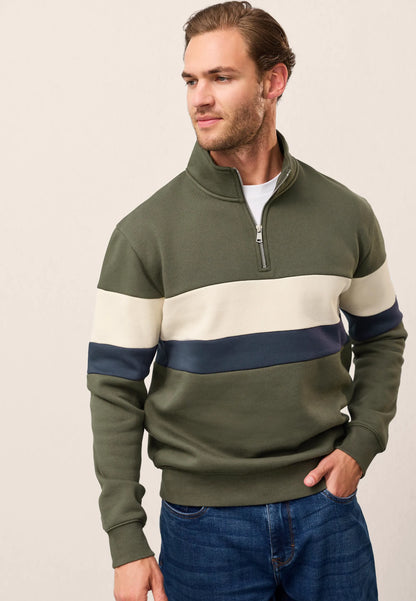Mens Khaki Colour Block Quarter Zip Sweatshirt