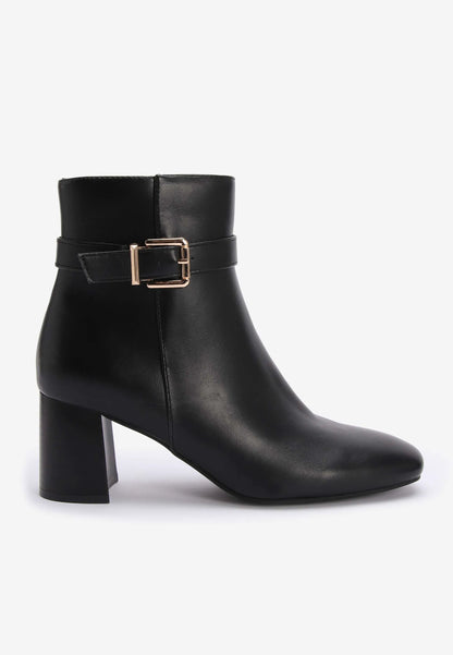 Womens Black Faux Leather Ankle Boots