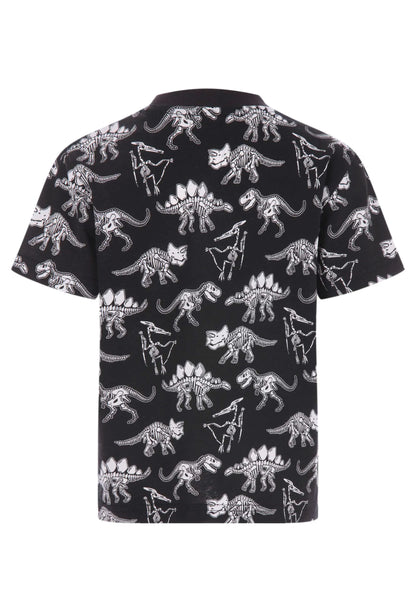 Younger Boys Black Cotton Dinosaur Print T-Shirt
