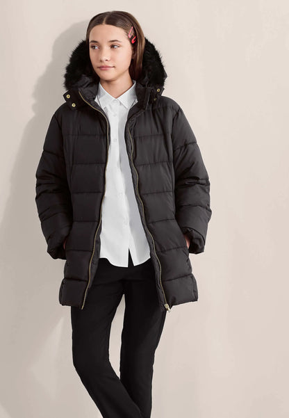 Older Girls Black Padded Longline Coat