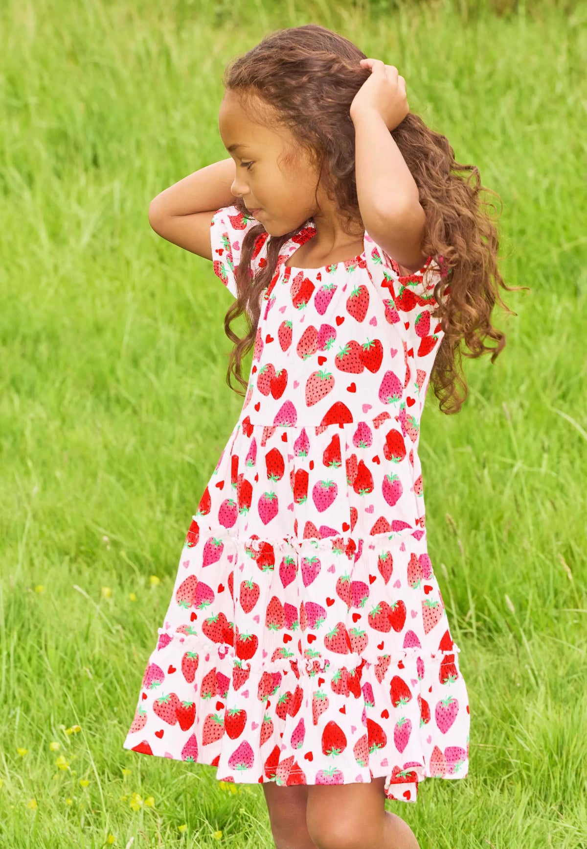 Younger Girls Red Strawberry Tiered Dress