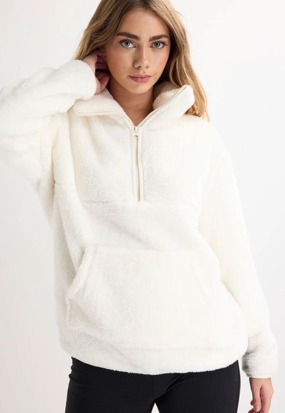 Womens Cream Cosy Zip Fleece Top