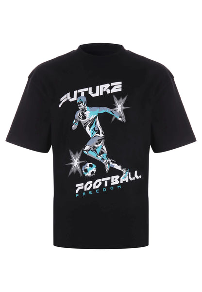 Older Boys Black Cotton Football T-Shirt