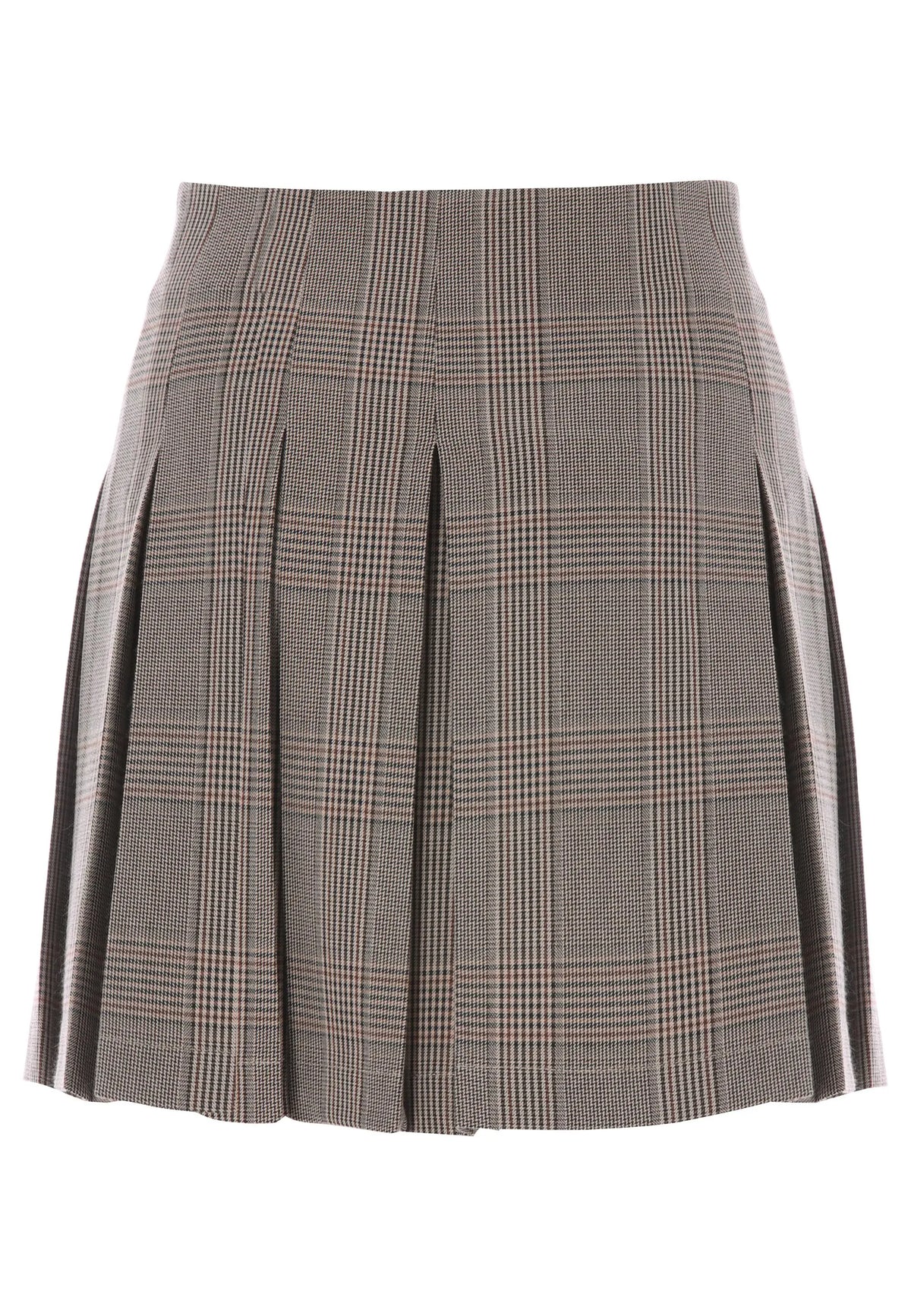 Womens Brown Check Mini Pleat Skirt