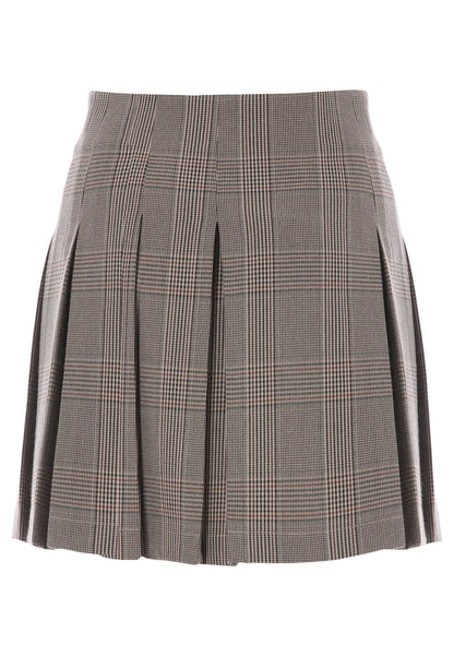 Womens Brown Check Mini Pleat Skirt