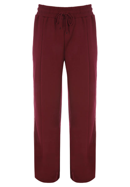 Womens Burgundy Side Stripe Wide Leg Joggers