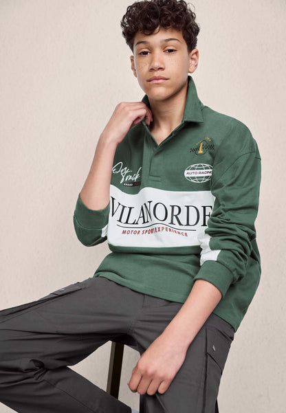 Older Boys Green Cotton Rugby Sweat Top