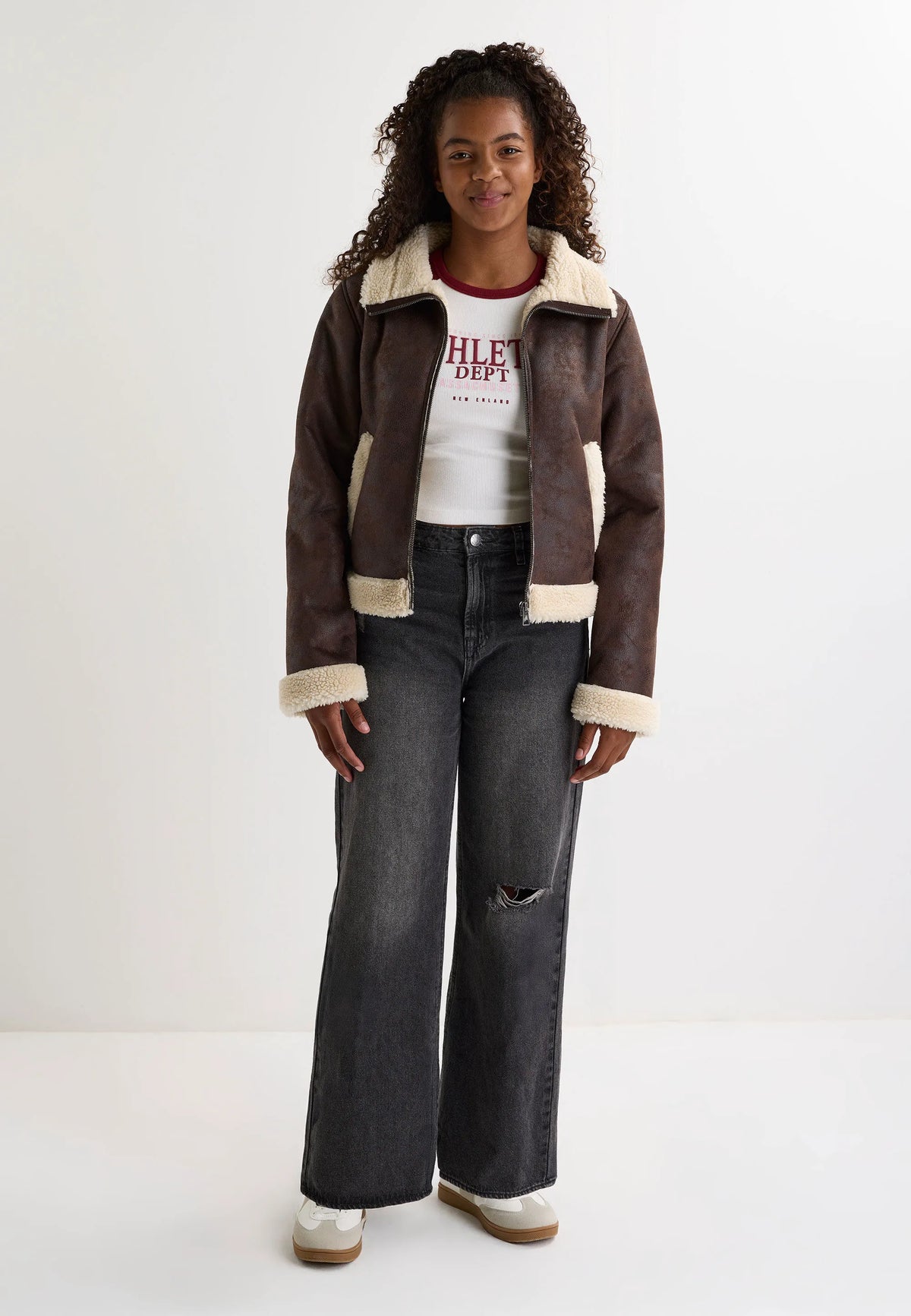 Older Girls Chocolate Brown Faux Shearling Jacket