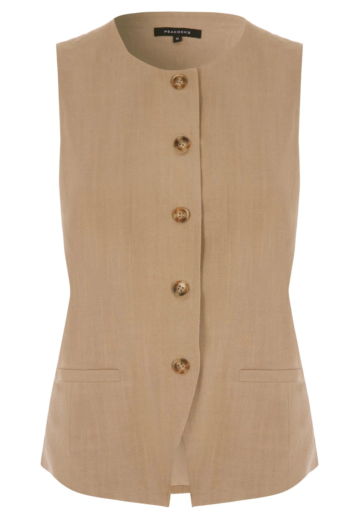 Womens Camel Round Neck Waistcoat
