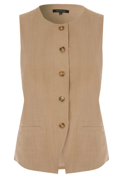 Womens Camel Round Neck Waistcoat