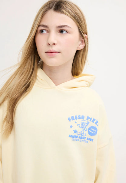 Older Girls Yellow Pizza Graphic Oversized Hoody