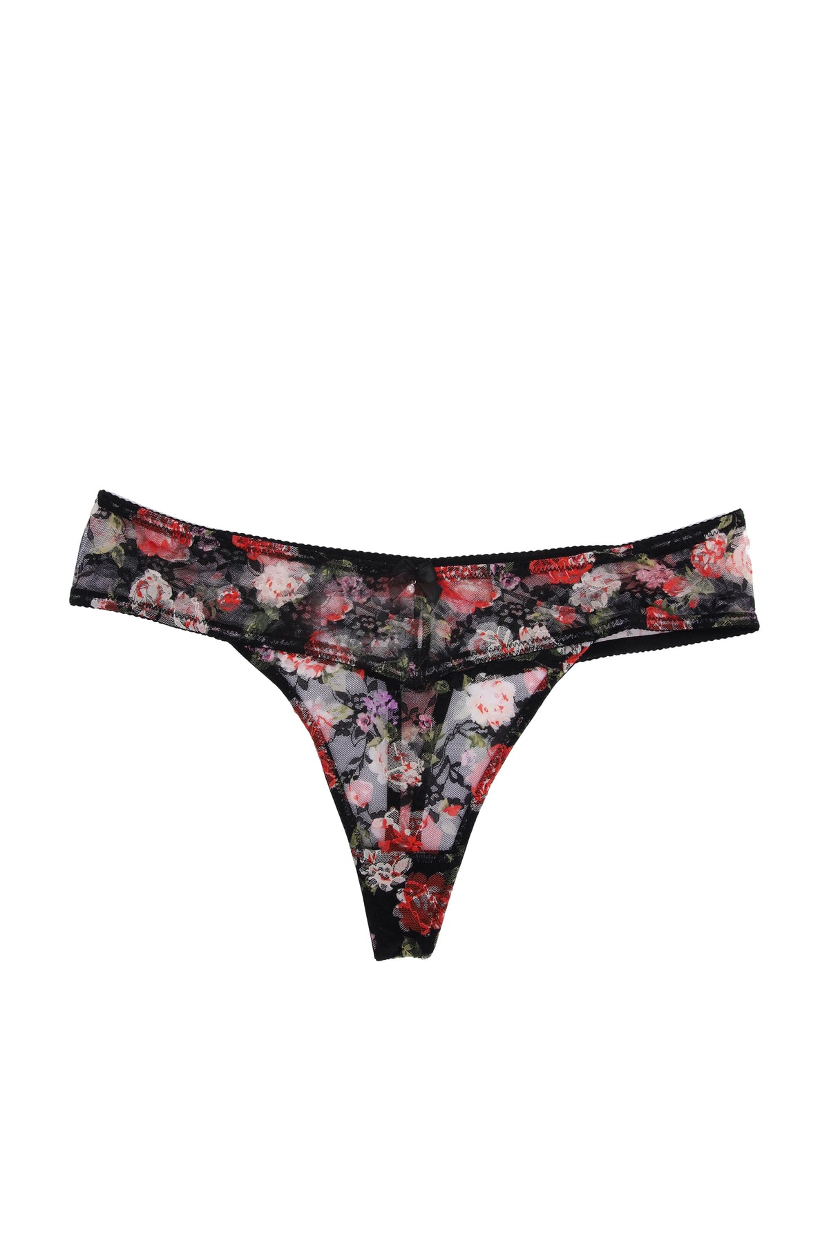 Womens Black Rose Lace Thong
