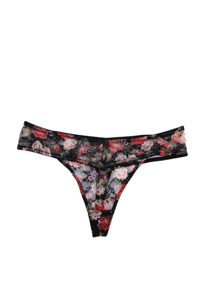 Womens Black Rose Lace Thong