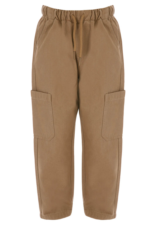 Younger Boys Mocha Woven Cotton Cargo Trousers