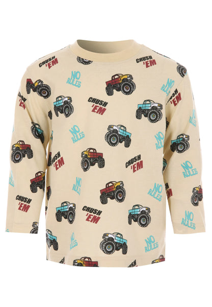 Younger Boys Stone Cotton Monster Truck T-Shirt