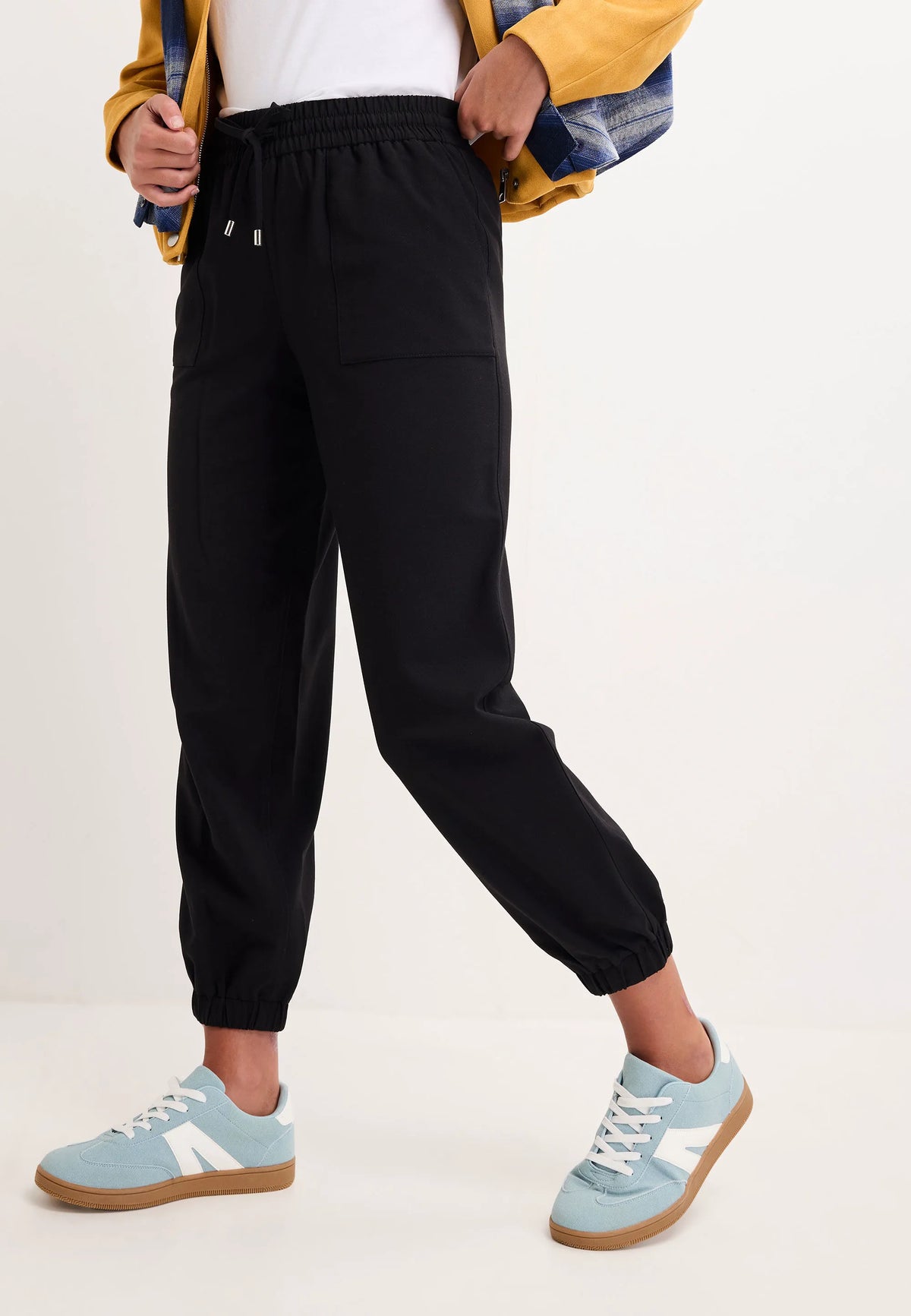 Womens Black Woven Cuffed Joggers