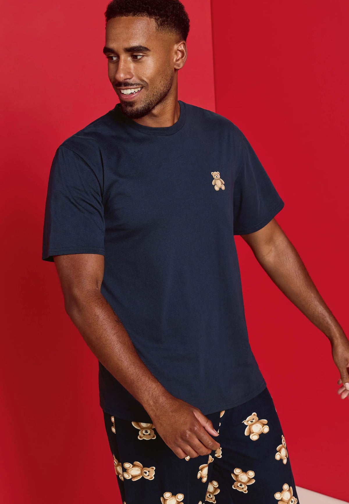 Mens Navy Bear Print Family Pyjama Set