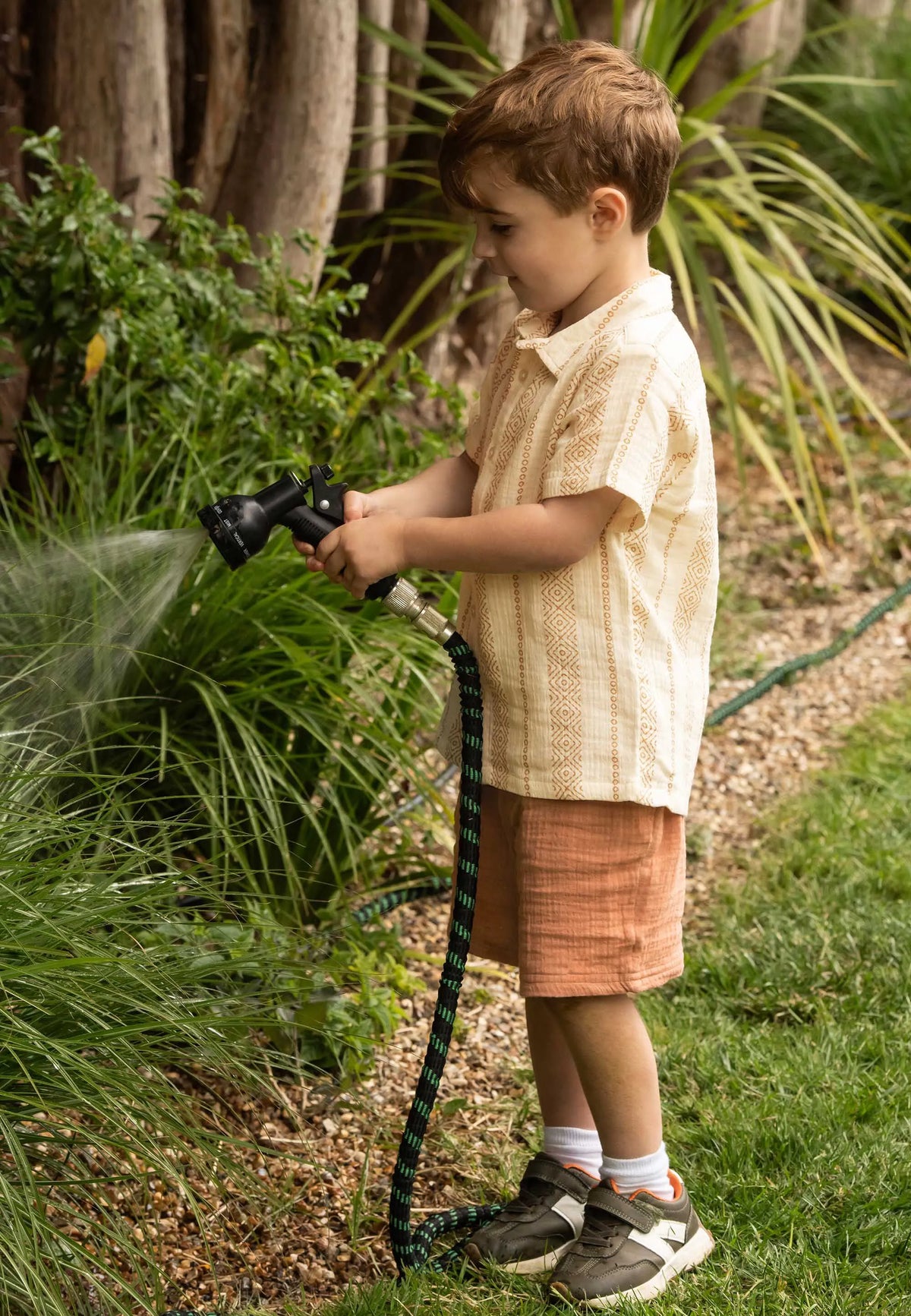 Younger Boys Rust Stripe Cheesecloth Shirt & Shorts Set