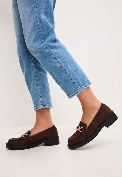 Womens Brown Chain Trim Chunky Loafers