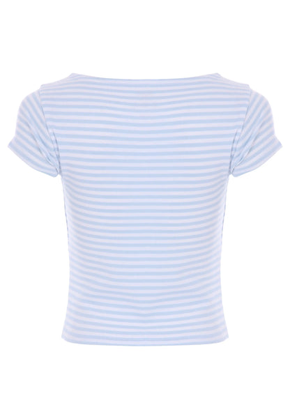 Older Girls Light Blue Slash Neck T-shirt