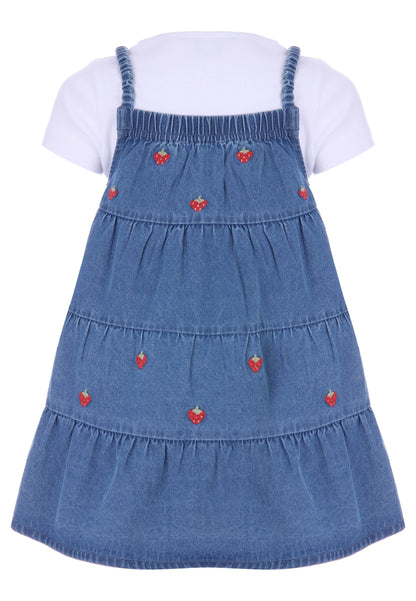 Younger Girl Blue Denim Strawberry Dress & T-Shirt Set