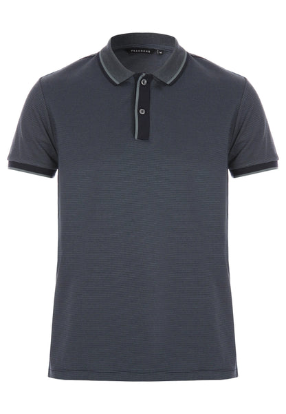 Mens Navy Textured Cotton Polo Shirt