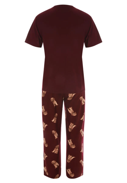 Mens Burgundy Dog Print Family Pyjama Set