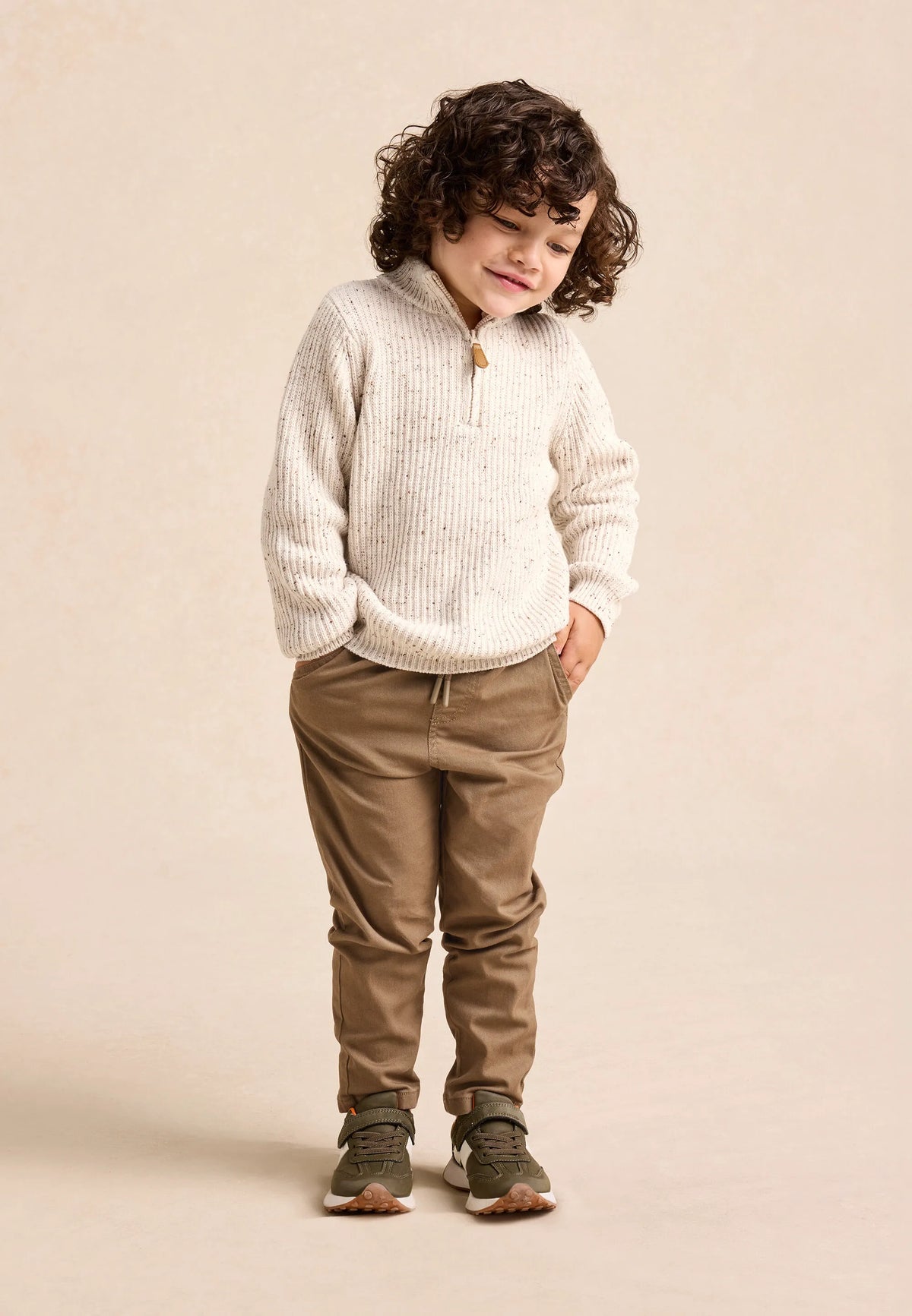 Younger Boys Ecru Quarter Zip Knitted Jumper
