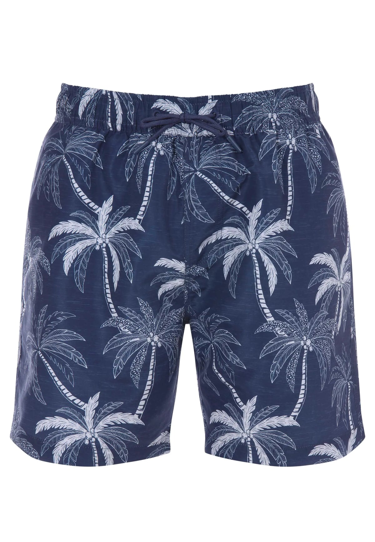 Mens Navy Palm Print Swim Shorts