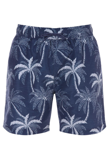 Mens Navy Palm Print Swim Shorts