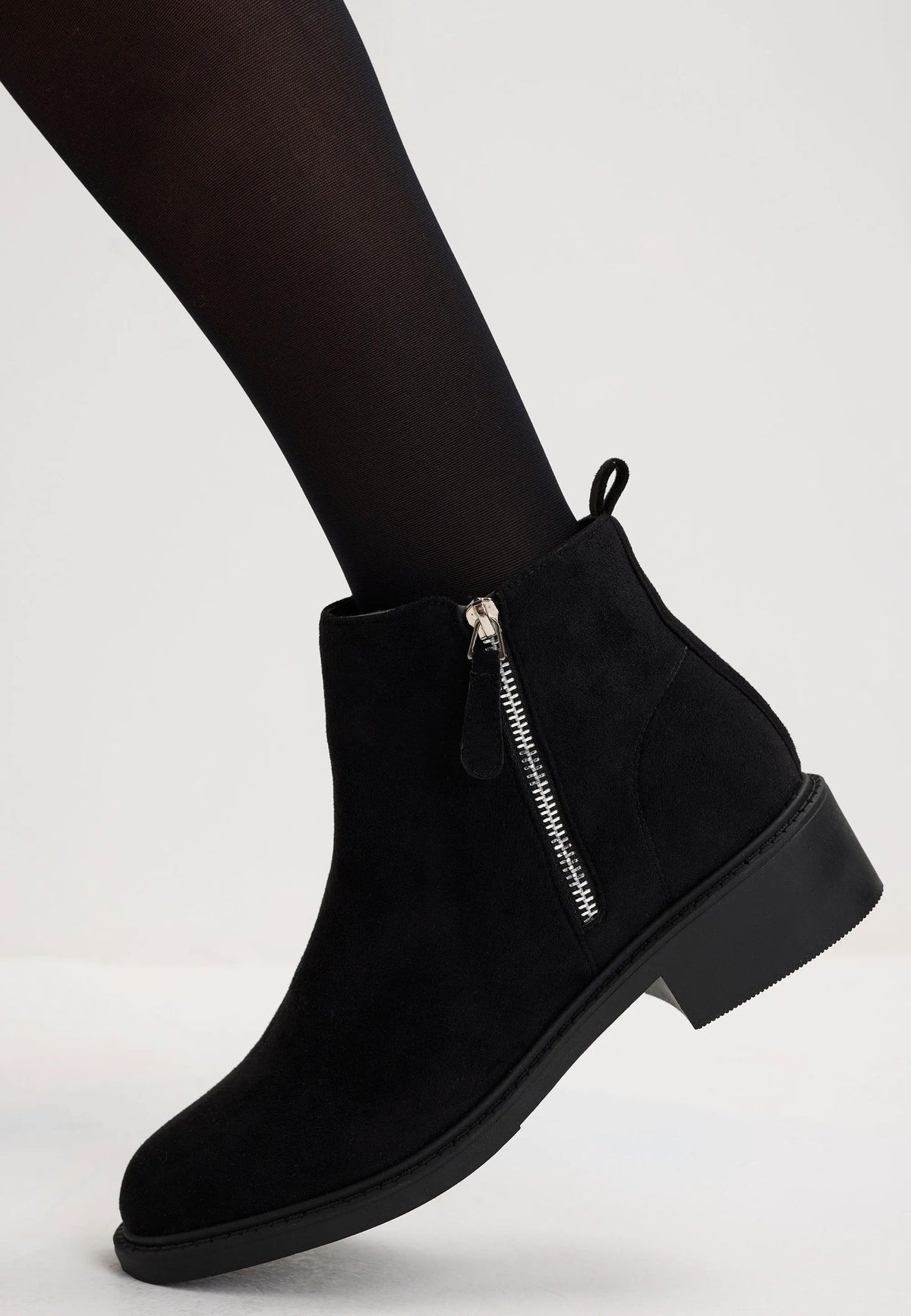 Womens Black Suedette Side Zip Ankle Boots
