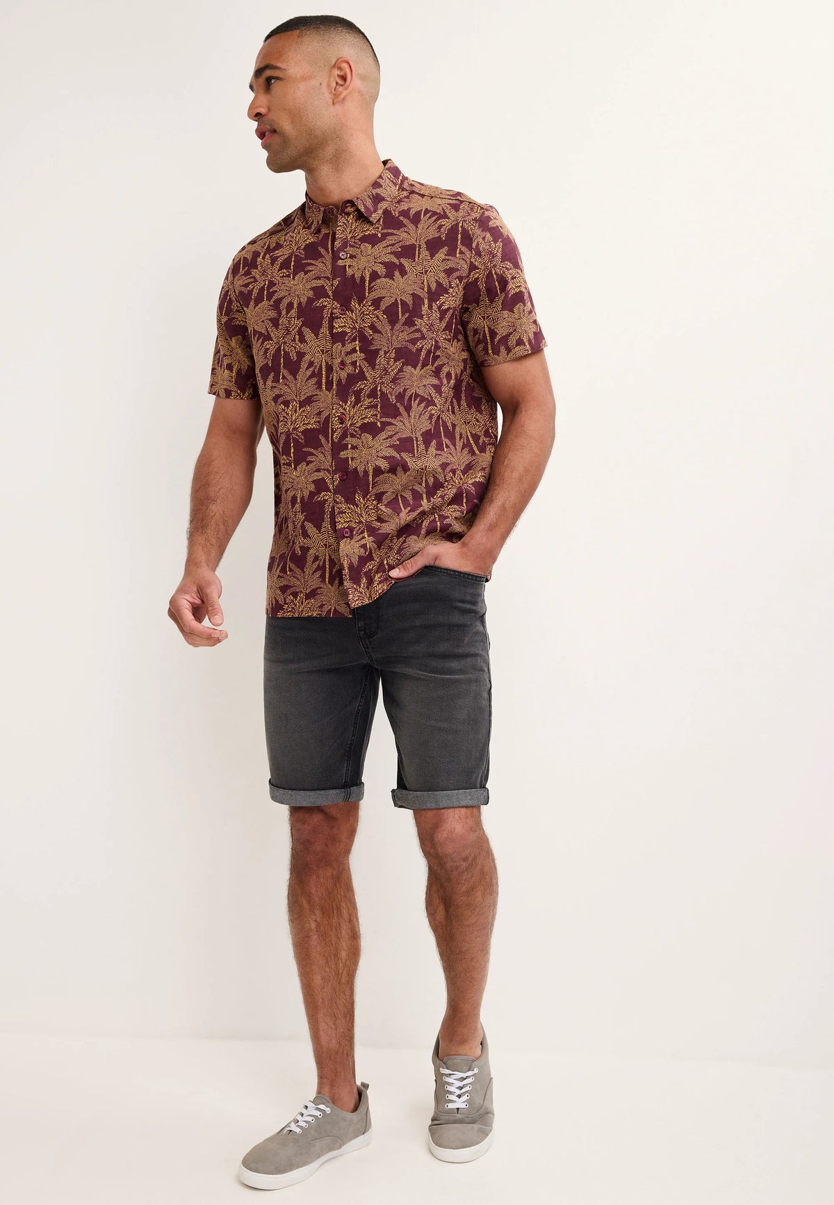 Mens Plum Palm Tree Short Sleeve Shirt
