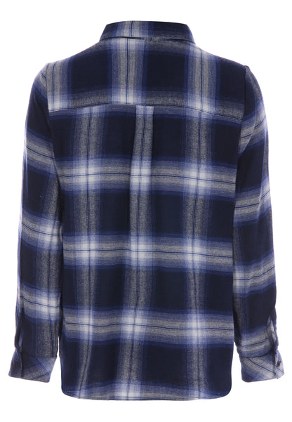 Womens Navy Long Sleeve Check Shirt