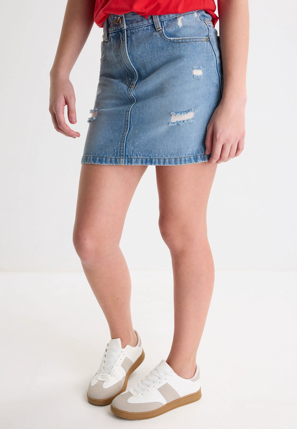 Older Girls Light Blue Denim Five Pocket Mini Skirt