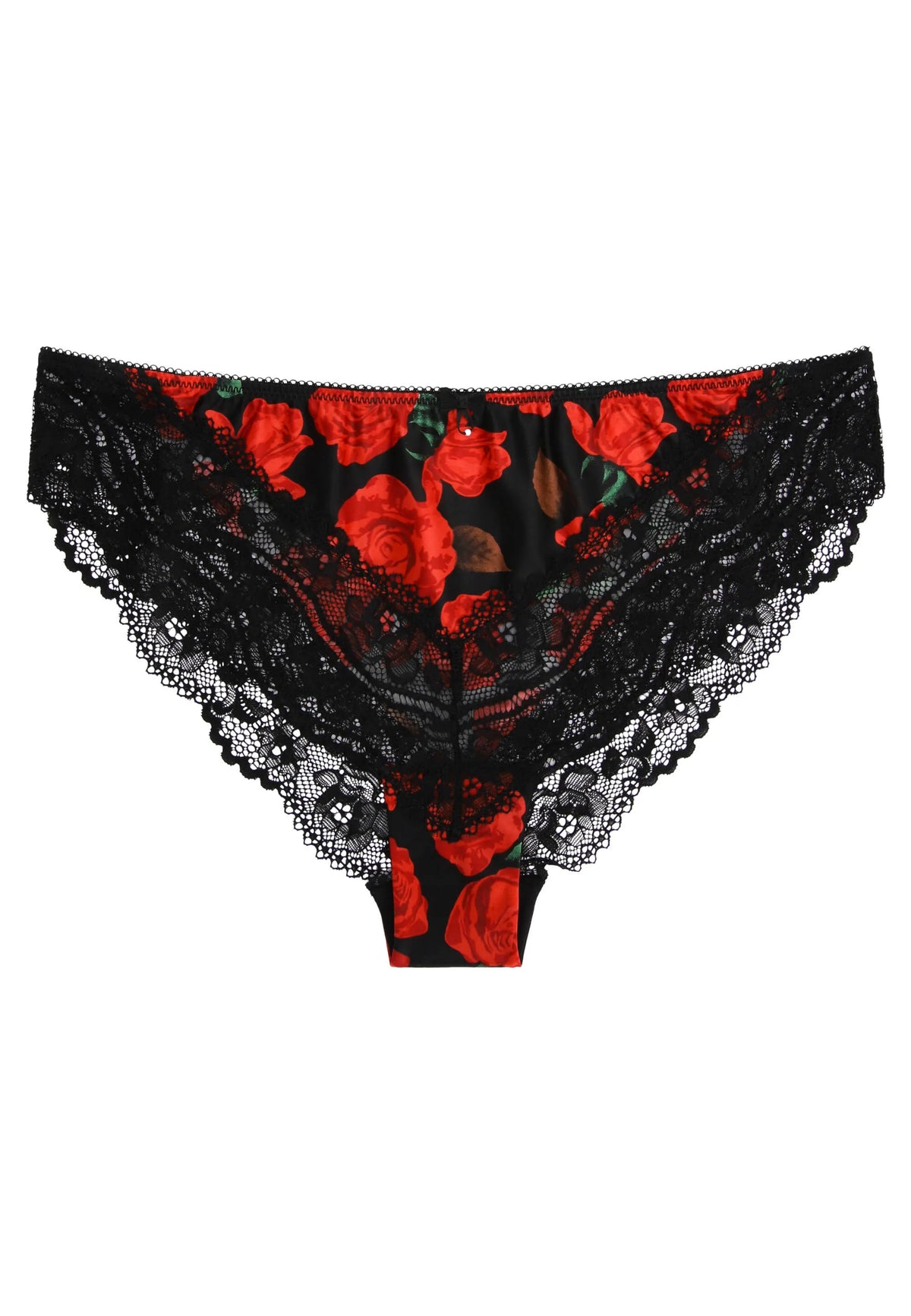 Womens Red & Black Rose Lace Trim Brazilian Brief
